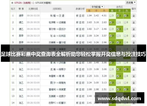 足球比赛彩票中奖查询表全解析助您轻松掌握开奖信息与投注技巧
